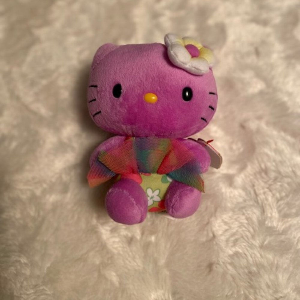 Ty Sanrio Hello Kitty Purple Beanie Baby Plush Tutu Flower Stuffed Animal NWT